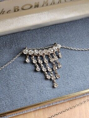 Vtg Glam Crystal Chandelier Necklace Silver